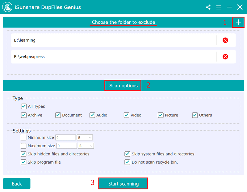 set scan options and hit start scanning