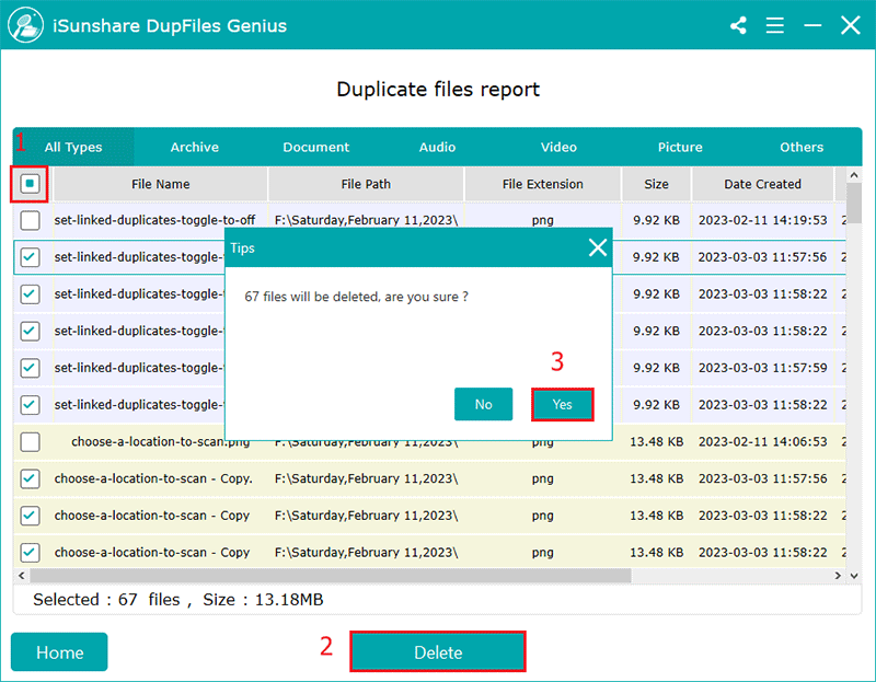 delete duplicate files