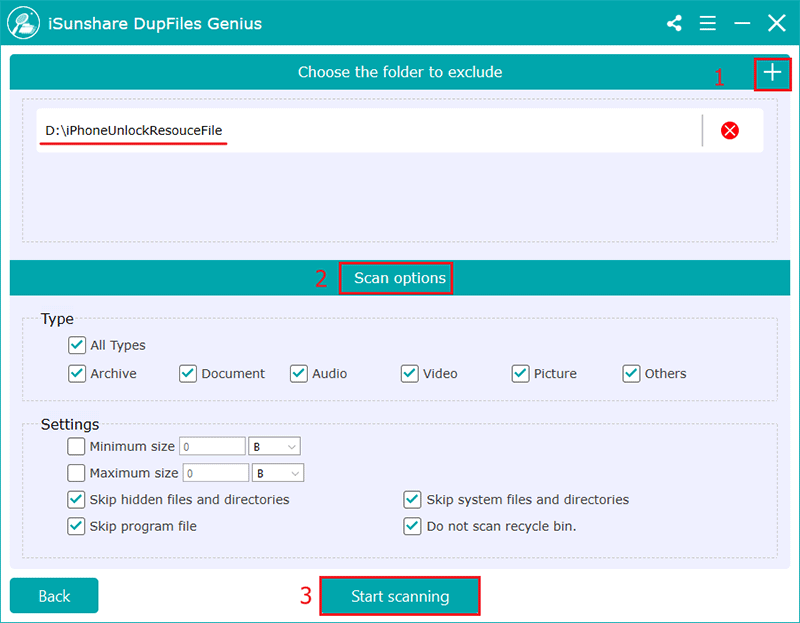 set scan options and click start scanning