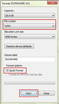 format usb in Windows NT file system