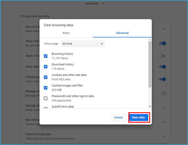  clear browser caches and cookies