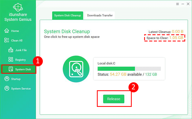 free up C drive in System Genius 