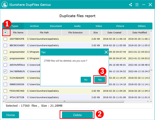select duplicate files to delete