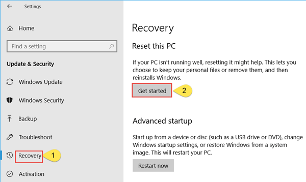 factory reset a dell laptop windows 10
