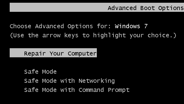 windows 7 advanced boot options screen