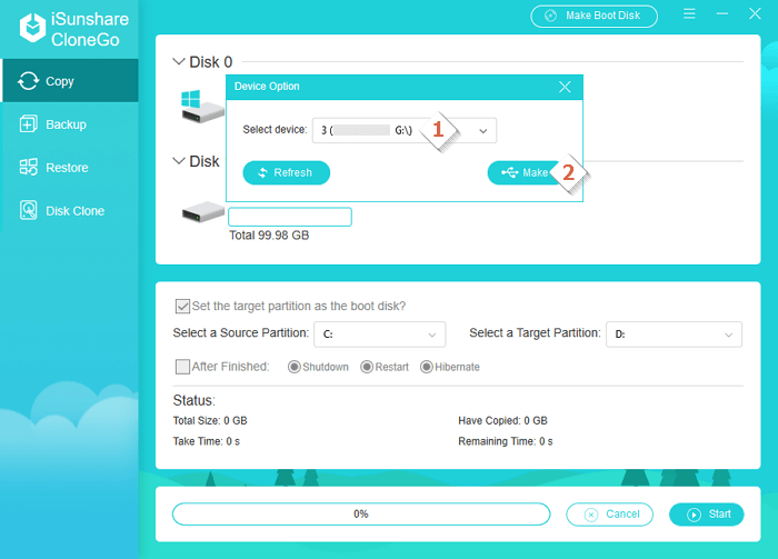 burn PE into selected usb drive