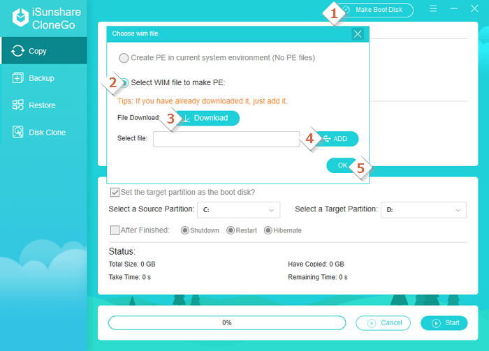 create PE with wim file