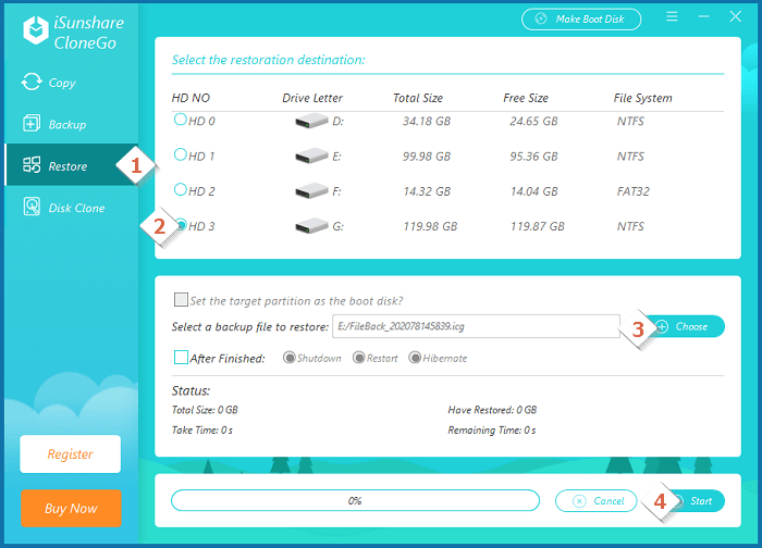 restore backup files in CloneGo