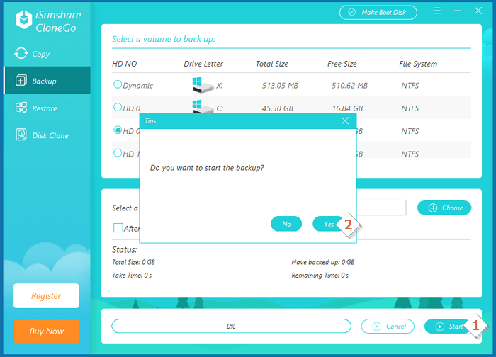 start backup process