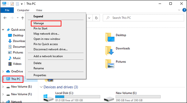 click Manage for This PC