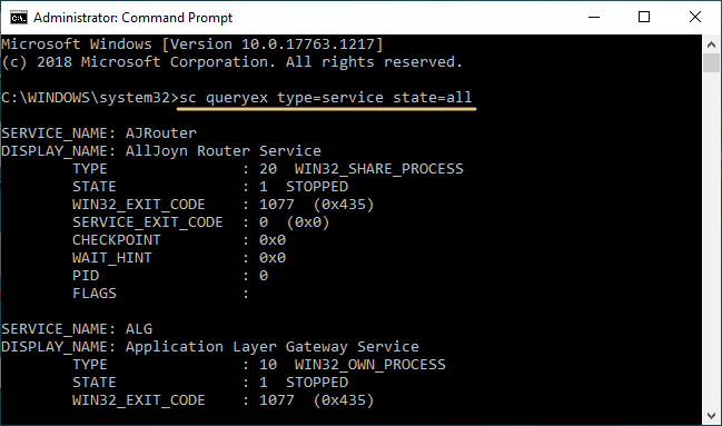 check windows service status in cmd