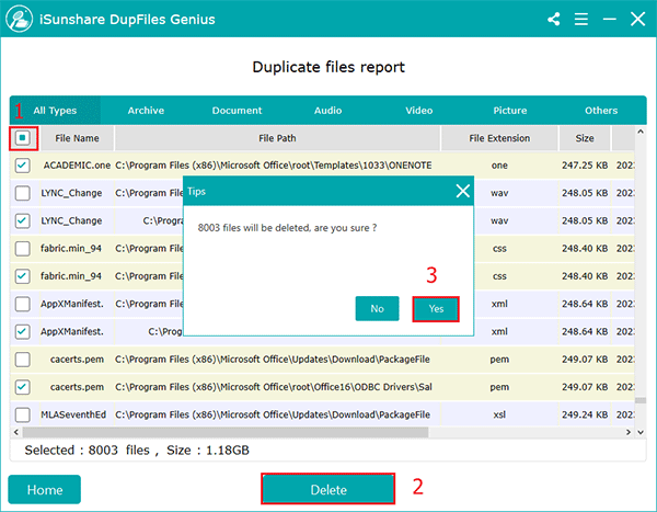 delete duplicate files