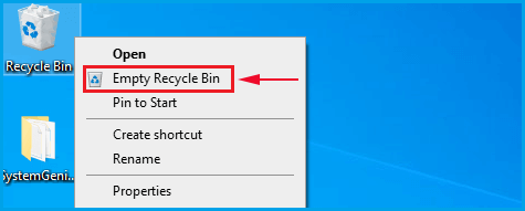 select empty recycle bin from the context