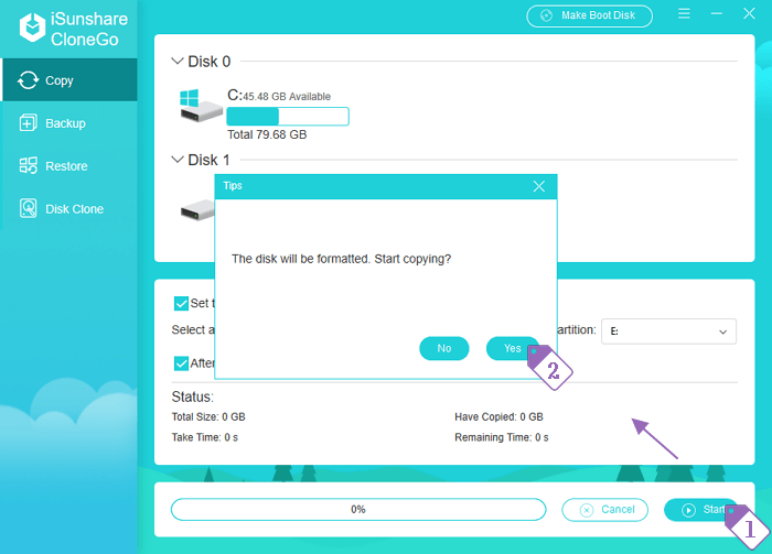 GPTボリュームのコピーを開始する