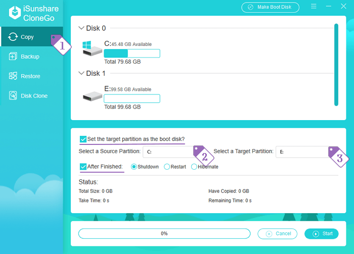 choisissez la partition gpt copiée et le stockage gpt ssd