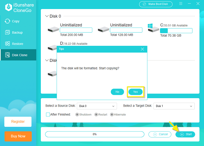 begin disk clone