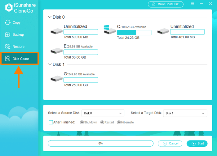 choose the function of disk clone