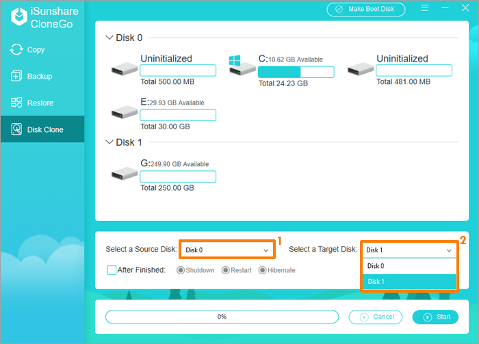 define the source and target disk