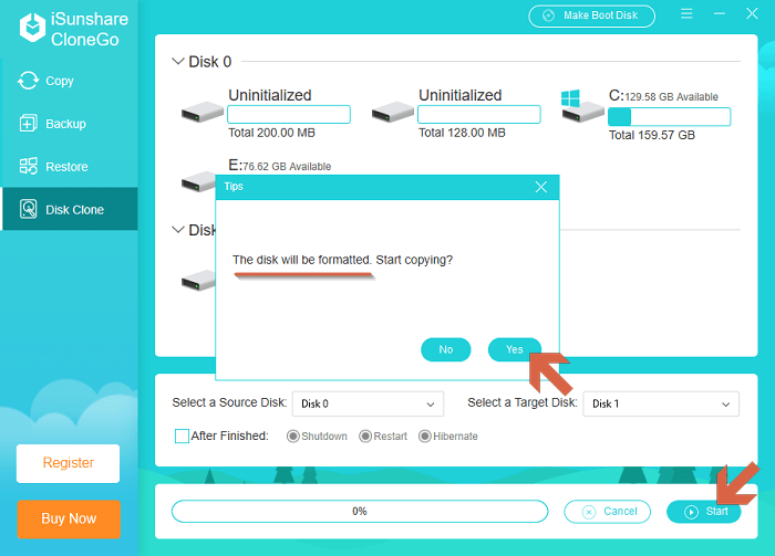 start cloning ntfs disk