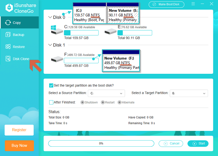 switch to disk clone section