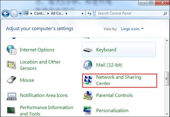 find network and sharing center