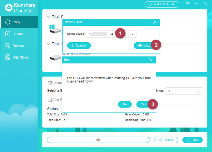 choose usb drive to save PE