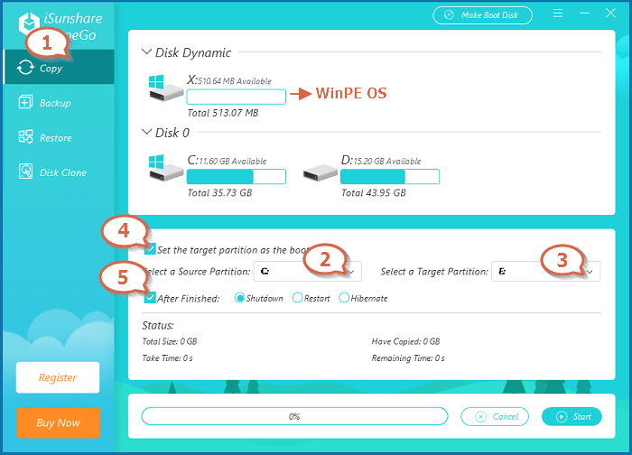 select copied windows and storage partition