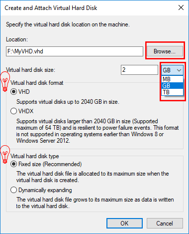 create an attach virtual hard disk