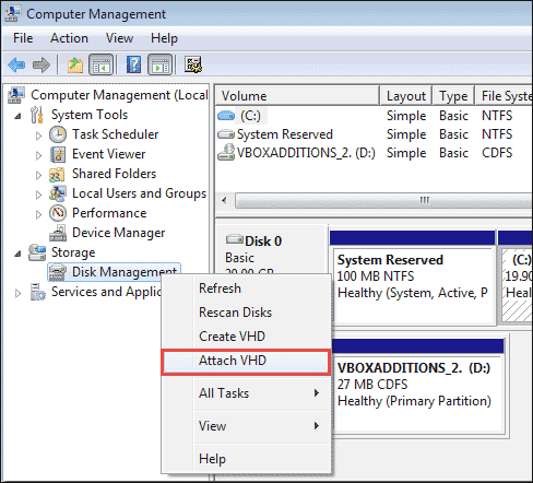 attach virtual hard disk