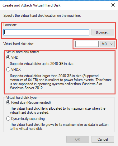 create virtual hard disk