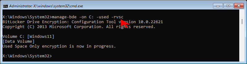 encrypt used space on C drive