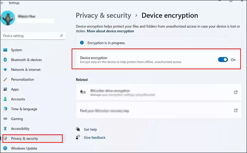 turn on Device Encryption on Windows 11 Home