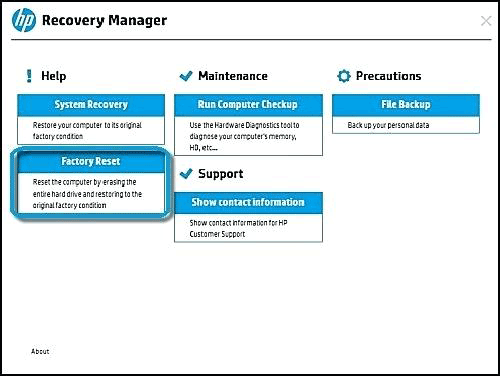 factory reset hp laptop in recovery manager