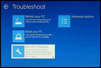 select troubleshoot and recovery manager