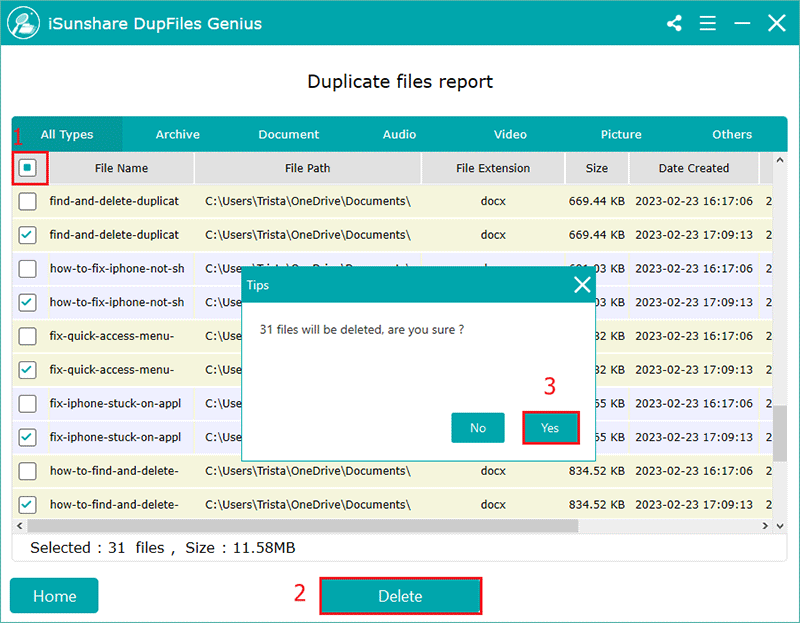 delete duplicate files