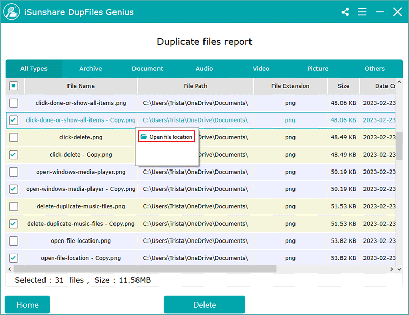 open file location