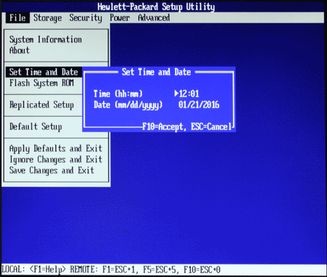set time and date in hp bios