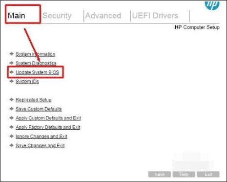 update system bios from main item