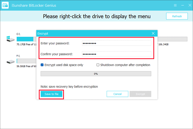 set password and save recovery key