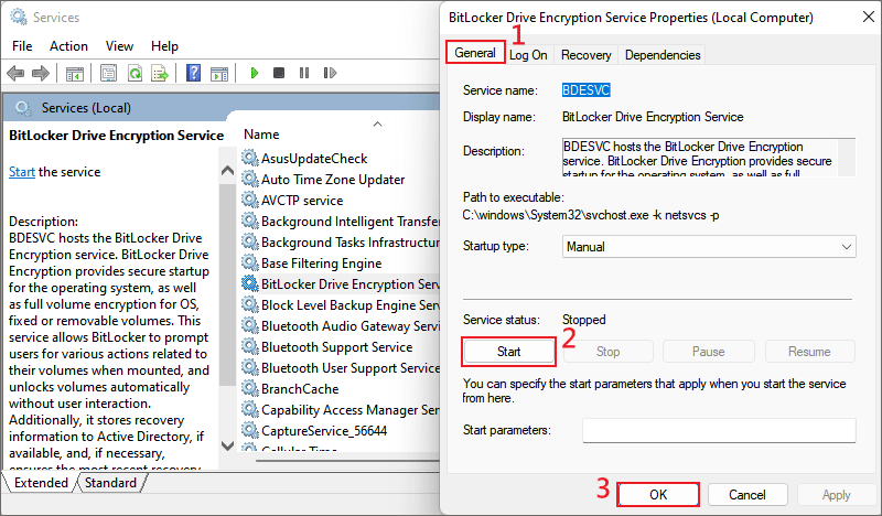 start bitlocker driver encryption