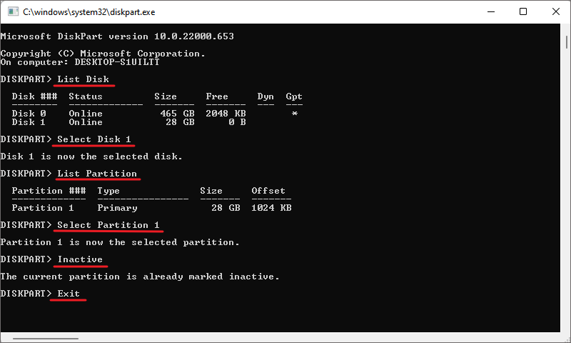 type command in diskpart