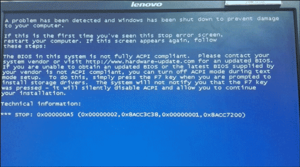 blue screen on lenovo