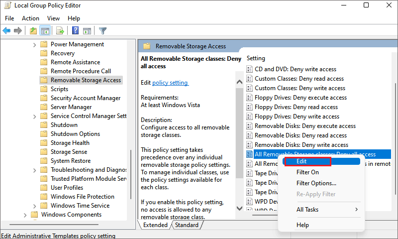 edit removable storage access