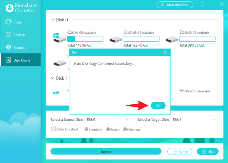 disk clone successfully