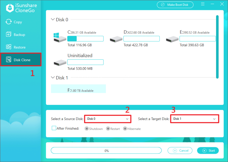 select disk to clone