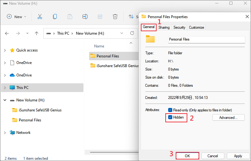 Hidden files and click ok