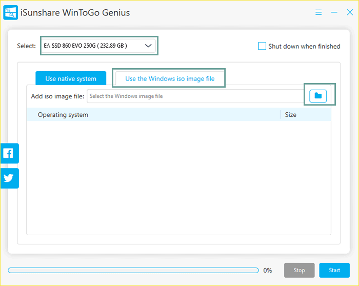 choose Use the Windows iso image file option