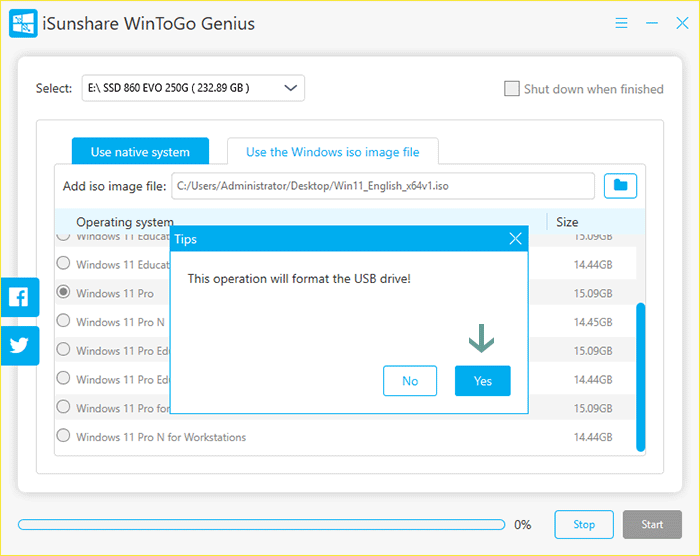 click yes to format hard drive