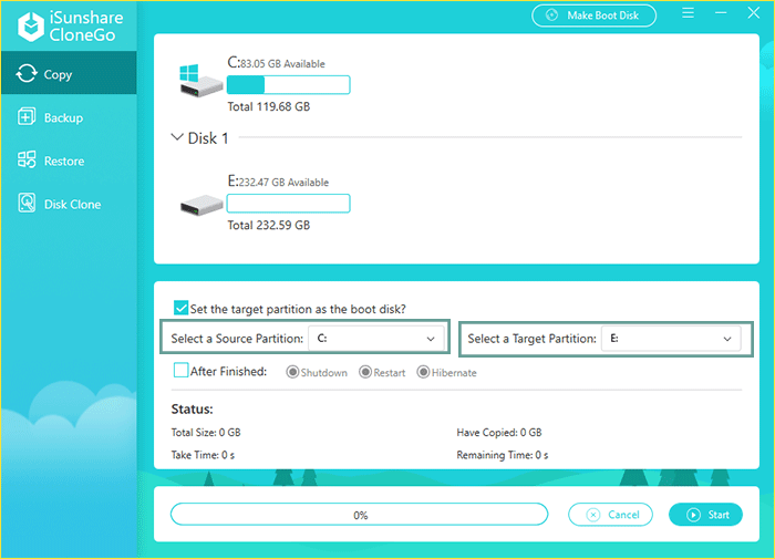 select source partition and target partition