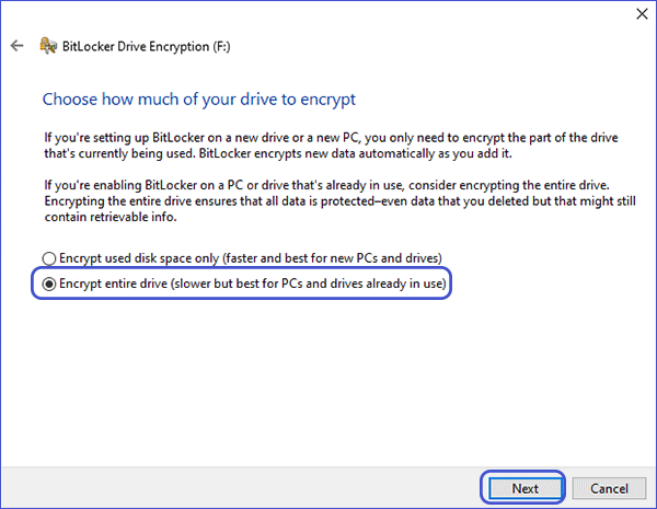 choose encrypt entire drive